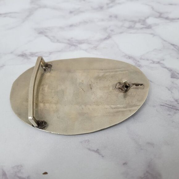 Vintage Belt Buckle Mexico Iridescent Abalone Shell Accent Silver Toned main image 13